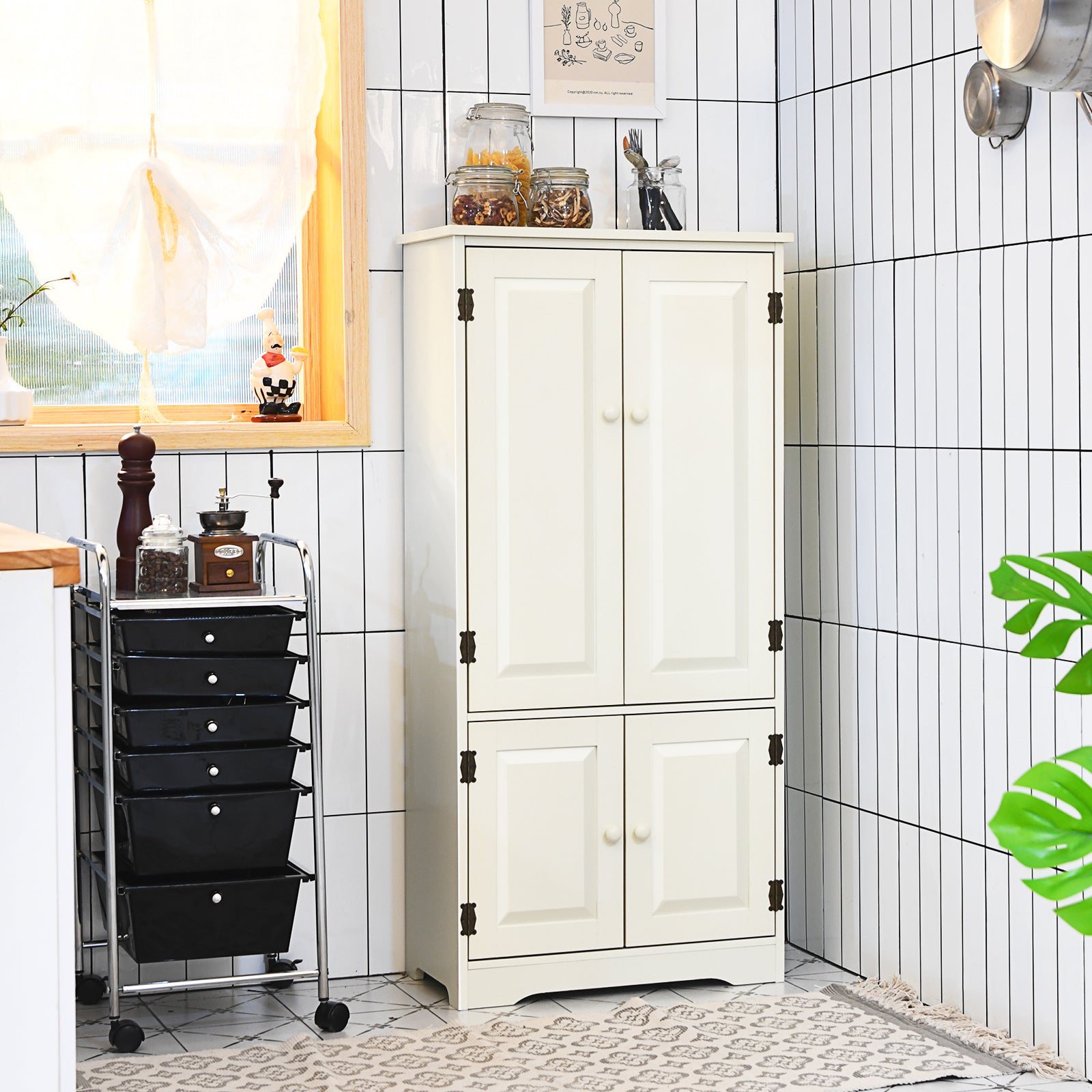 Antique Wooden Storage Cabinet Cupboard Shelf-White