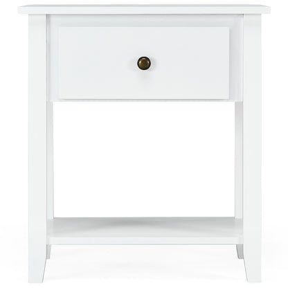 Accent Table Narrow Side End Table with 1 Drawer and Open Storage Shelf-White