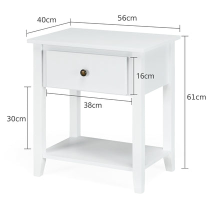 Accent Table Narrow Side End Table with 1 Drawer and Open Storage Shelf-White