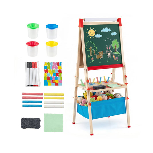 Adjustable Art Easel with Magnetic Chalkboard and Whiteboard-Colourful