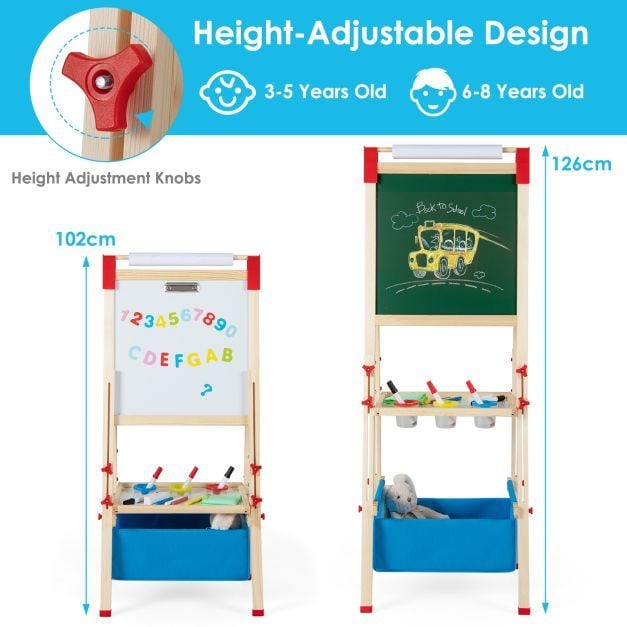 Adjustable Double Sided Kids Wooden Art Easel-Blue