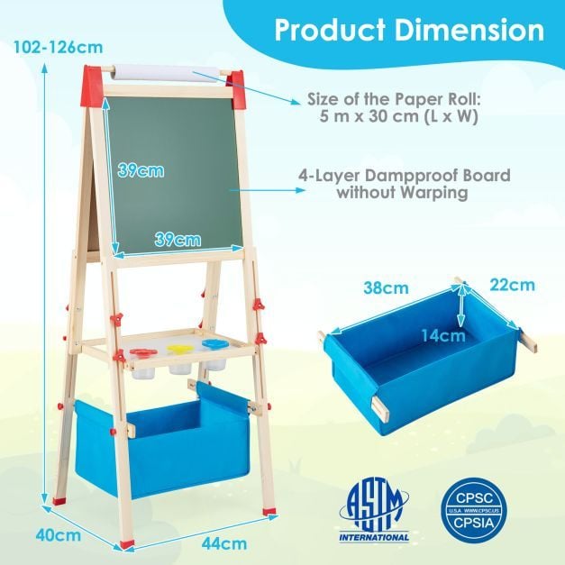 Adjustable Double Sided Kids Wooden Art Easel-Blue