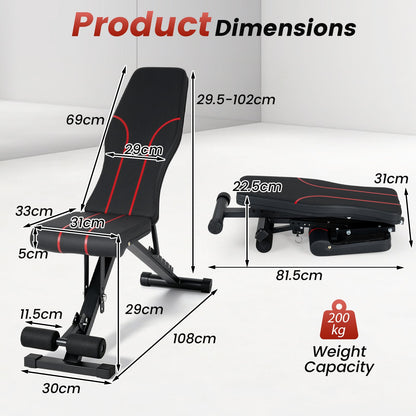 Adjustable Foldable Black Dumbbell Bench with PU Upholstery