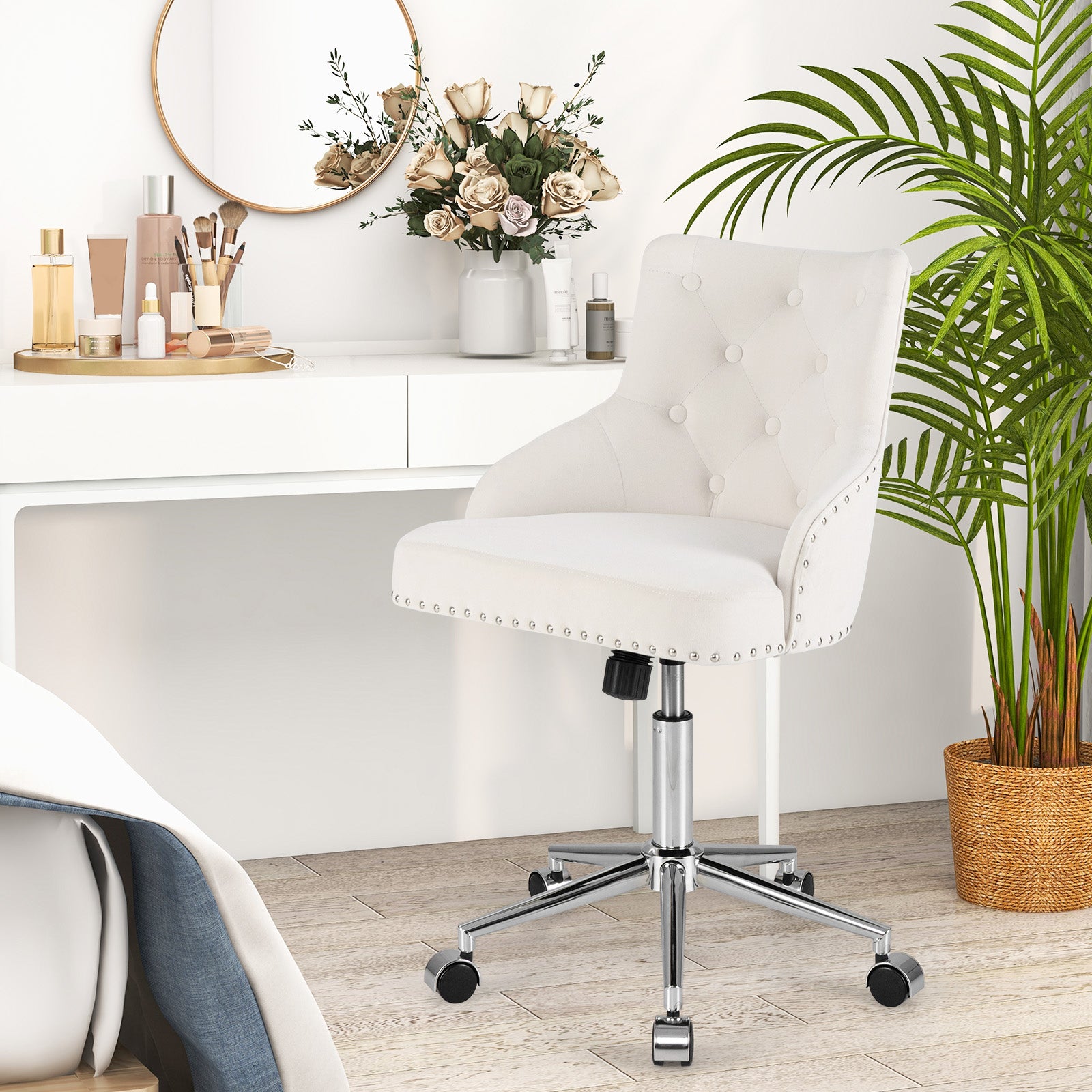 Adjustable 360° Swivel Accent Armchair-Beige