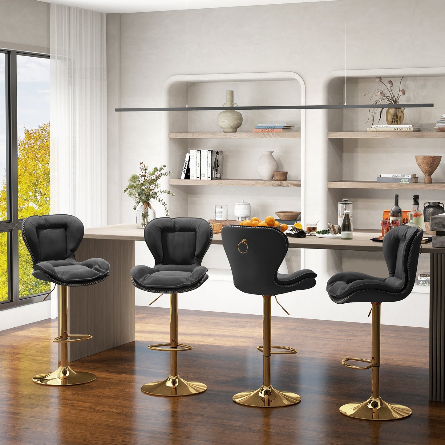 Adjustable PU Leather Bar Stool Set of 2 with Padded Seat-Grey