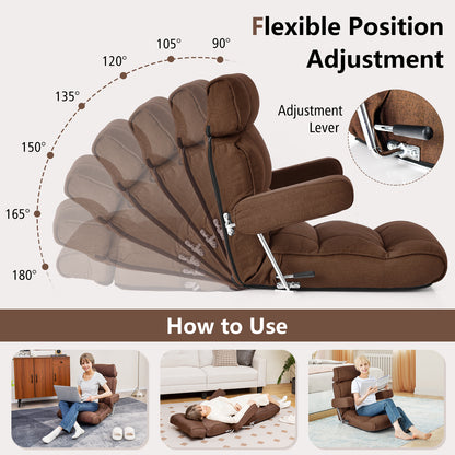Ergonomic Sofa Lounger Chair with Stepless Adjustment Back-Brown