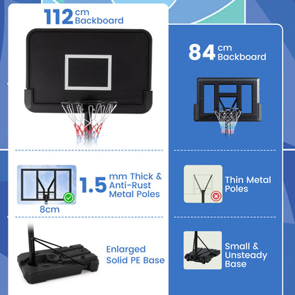 2.6-3.65 m Adjustable Portable Basketball Hoop with Shatterproof Backboard