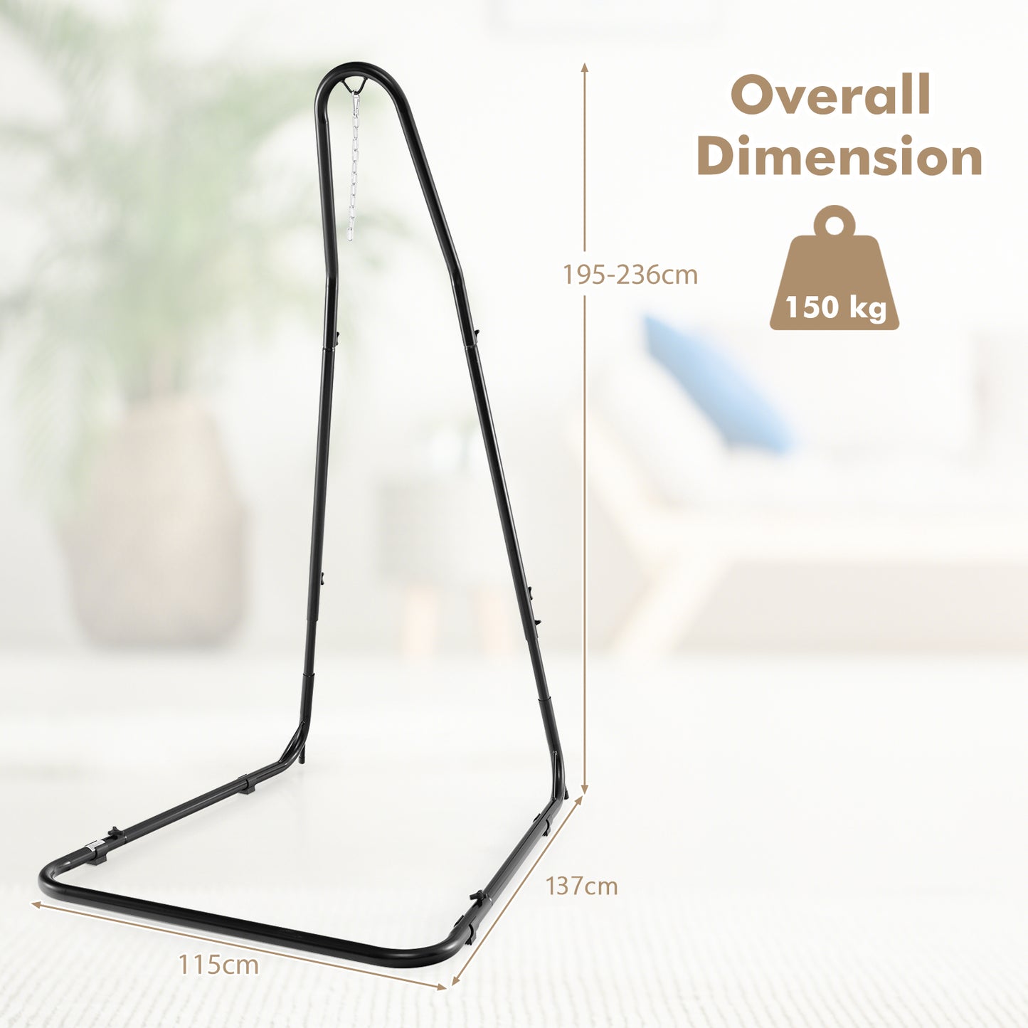 Adjustable Swing Hammock Chair Stand with Heavy-duty Metal Frame