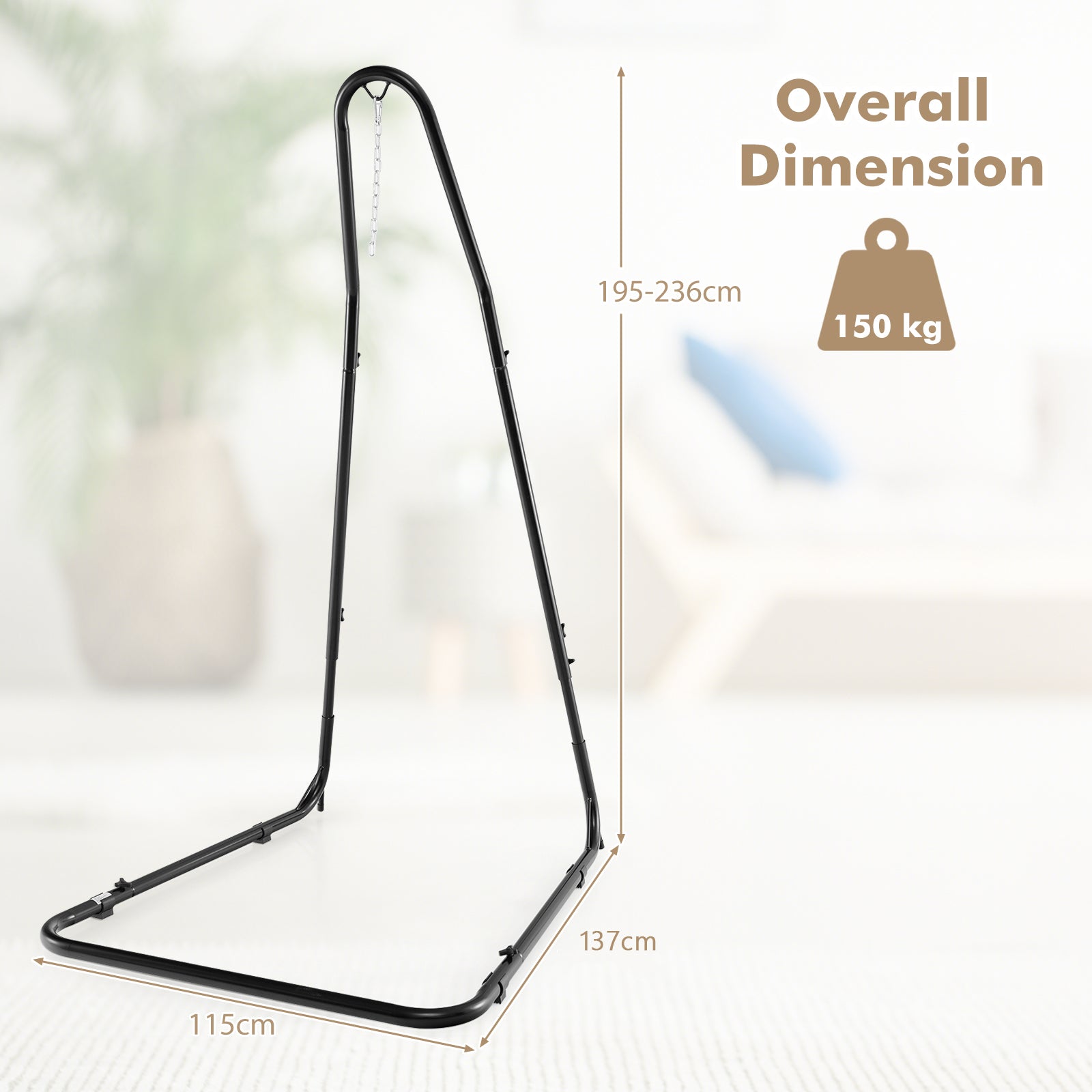 Adjustable Swing Hammock Chair Stand with Heavy-duty Metal Frame