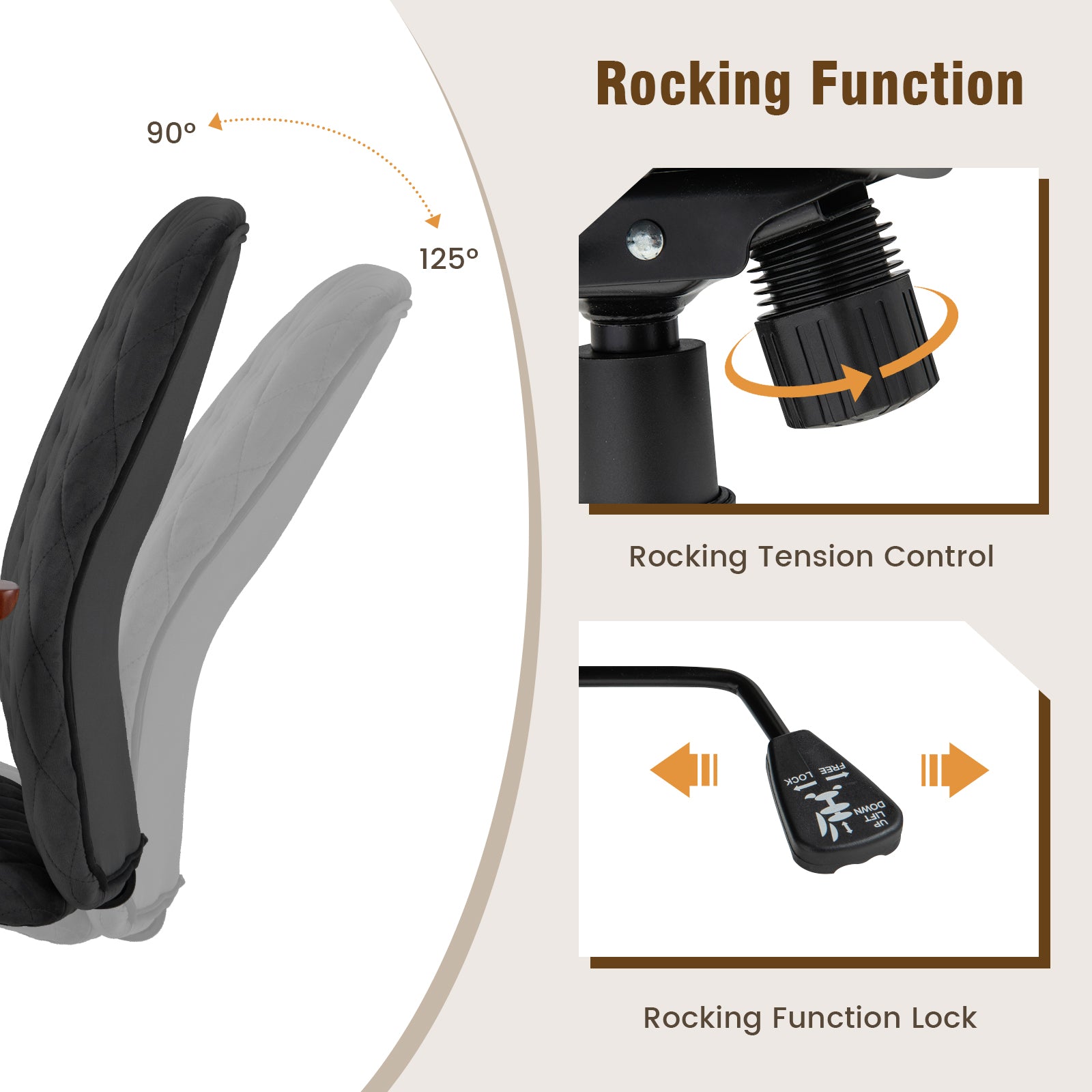 Adjustable Velvet Rocking Leisure Chair with Padded Seat-Black