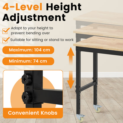Adjustable Workbench with Wheels and Heavy-Duty Metal Frame-Natural