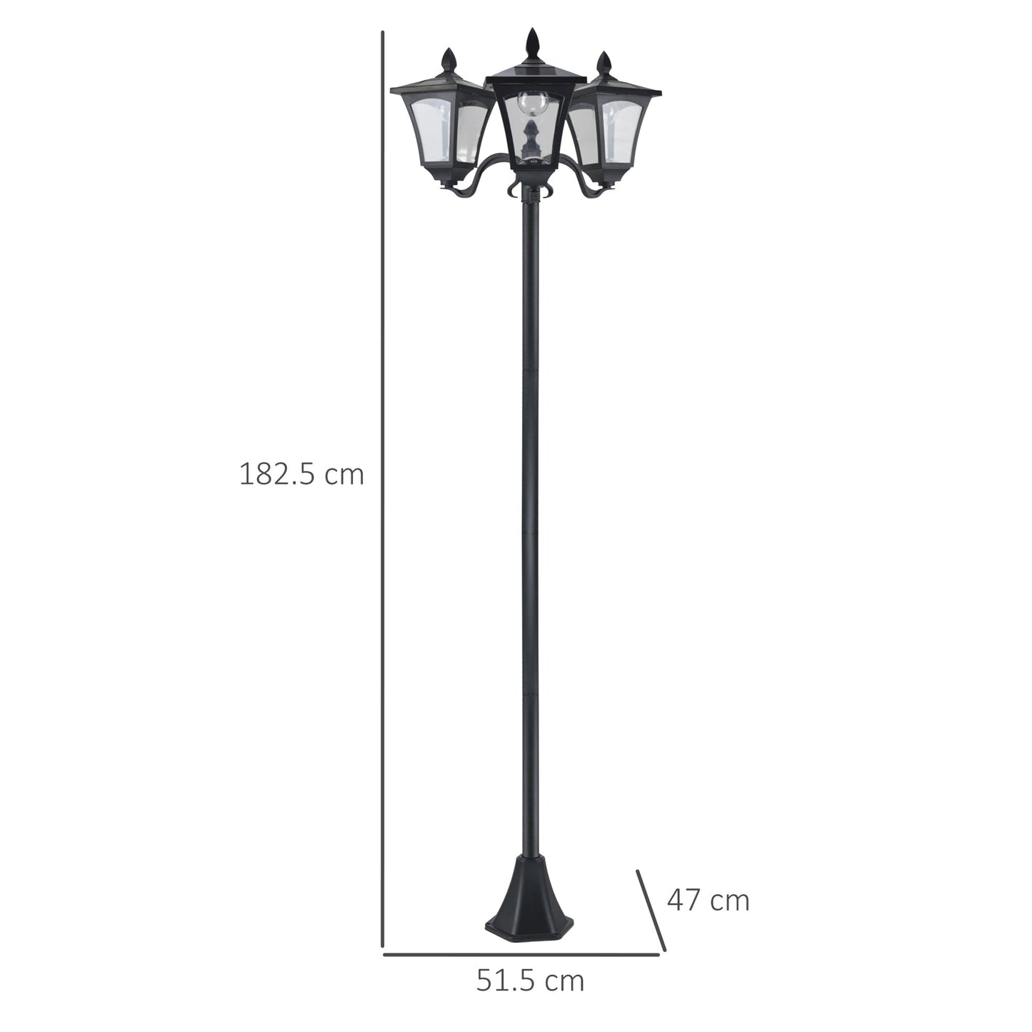 Outsunny 1.8m Traditional Victorian Style 3 Way Head Outdoor Garden Solar Post Lamp Sensor Dimmable LED Lantern Bollard Pathway IP44 √¢‚Ç¨‚Äú Black