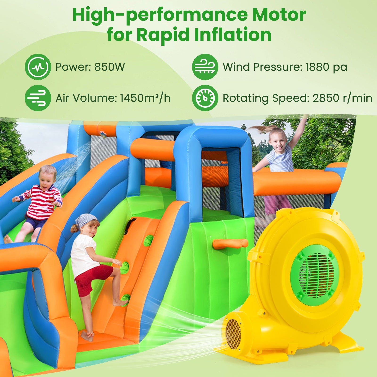 Air Blower 850W Air Pump Fan with Convenient Handle and Ground Stakes