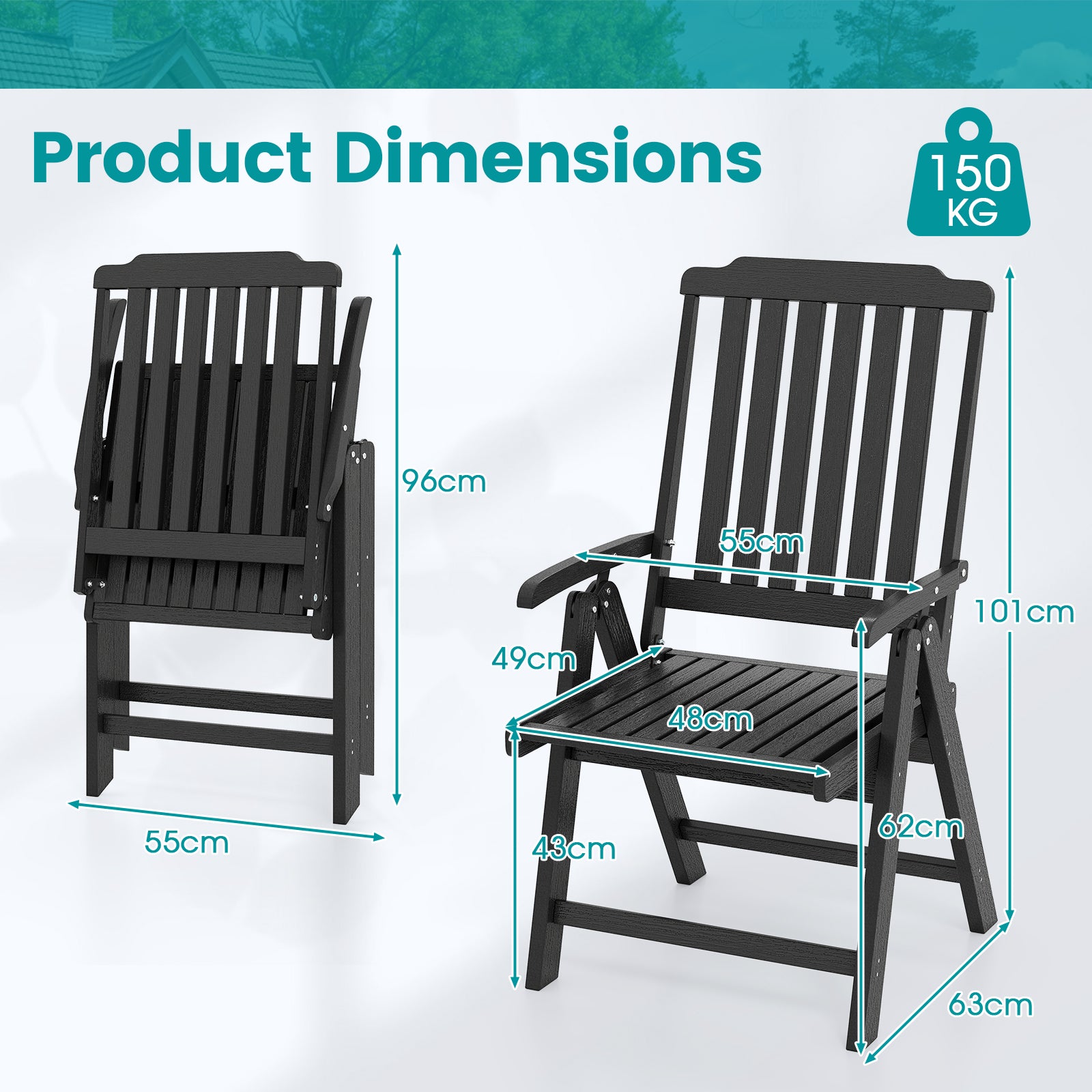 Foldable Patio Chair All-Weather HDPE Outdoor Dining Chair with Armrest-Grey