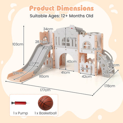 All in 1 Toddler Slide Playset Freestanding Kids Slide with Tunnel-Pink