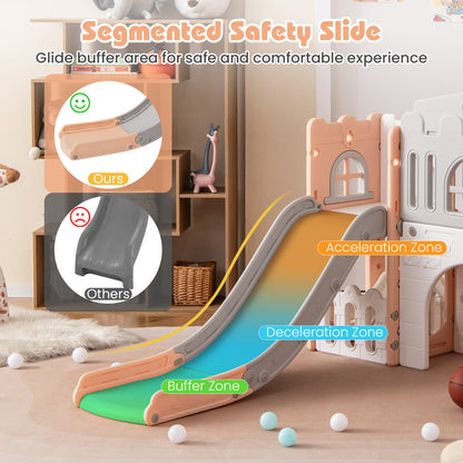 All in 1 Toddler Slide Playset Freestanding Kids Slide with Tunnel-Pink