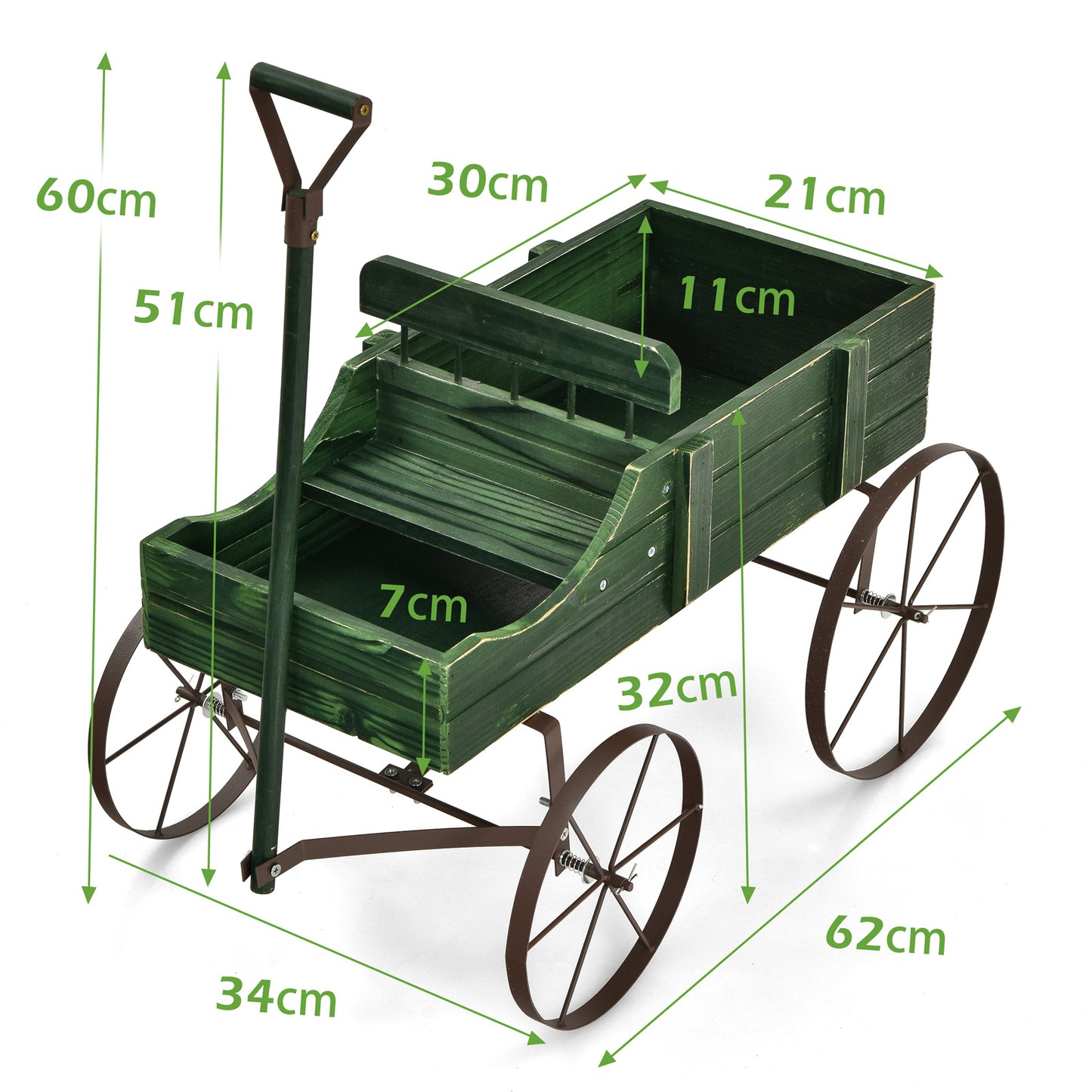 Amish Styled Wagon Plant Stand with Wheels-Green
