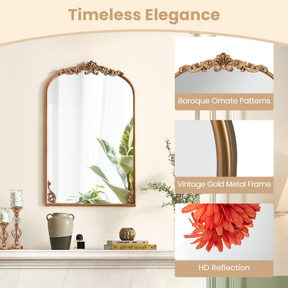 Antiqued Gold Wall Mirror with Baroque Ornate Frame-S