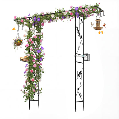 213cm Garden Arbor Feeding Station with Water Bowl and Mesh Tray-Black