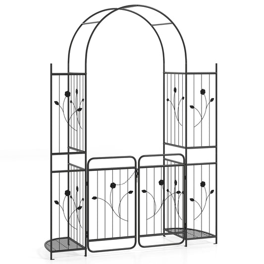 220 cm Tall Garden Arch with Lockable Gate and Heavy-duty Metal Arbor