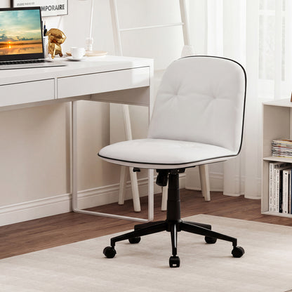 Armless Home Office Desk Chair with Adjustable Height and Smooth Rolling Wheels-White