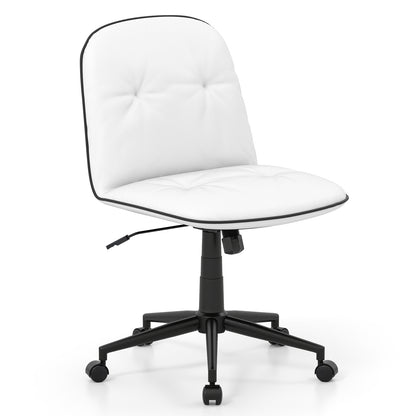 Armless Home Office Desk Chair with Adjustable Height and Smooth Rolling Wheels-White