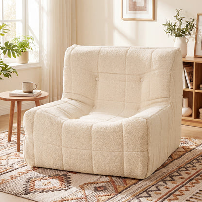 Armless Upholstered Lazy Floor Sofa with Soft Teddy Fleece Cover-Beige