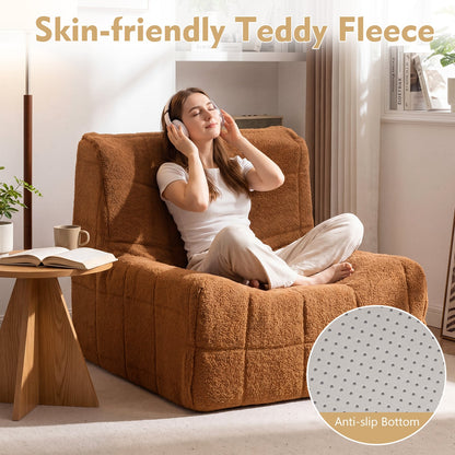 Armless Upholstered Lazy Floor Sofa with Soft Teddy Fleece Cover-Rustic Brown
