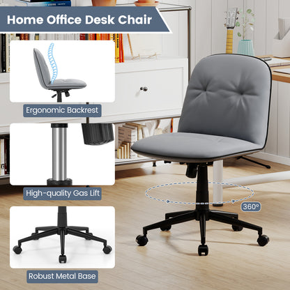 Armless Home Office Desk Chair with Adjustable Height and Smooth Rolling Wheels-Grey