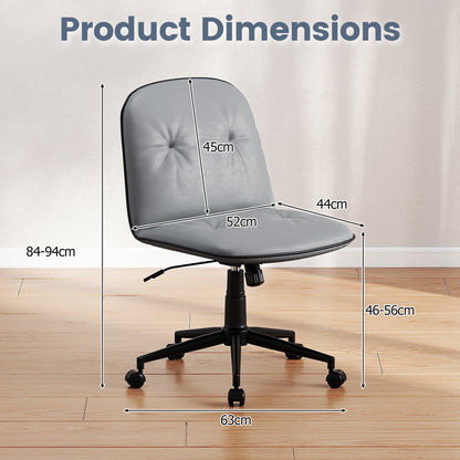 Armless Home Office Desk Chair with Adjustable Height and Smooth Rolling Wheels-Grey