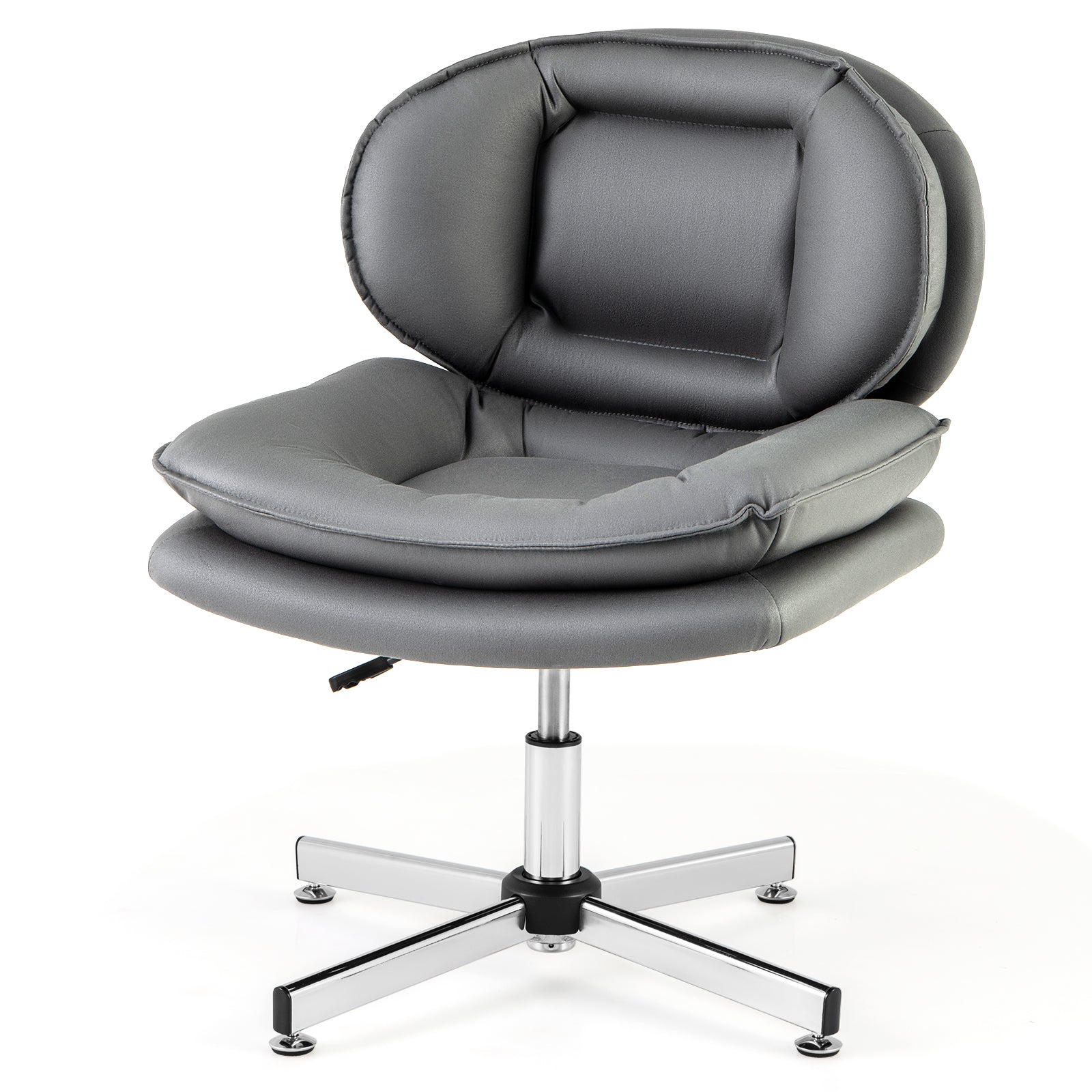 Armless Office Chair with Double Padded Back and Criss Cross Metal Base-Grey