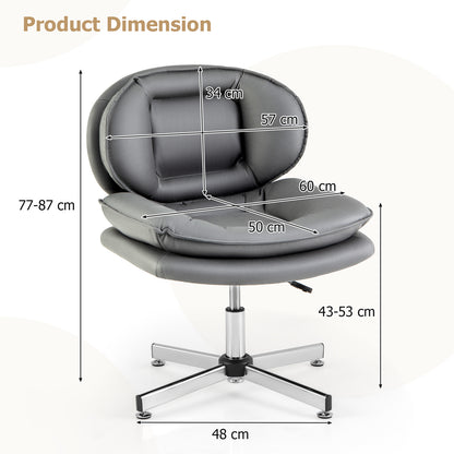 Armless Office Chair with Double Padded Back and Criss Cross Metal Base-Grey