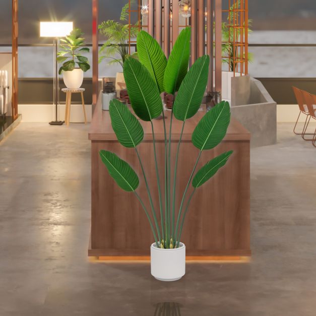 Artificial Banana Leaf Tree with 8 Fabric Banana Leaves and Stable Cement-filled Pot Set of 2