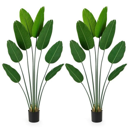 Artificial Banana Leaf Tree with 8 Fabric Banana Leaves and Stable Cement-filled Pot Set of 2