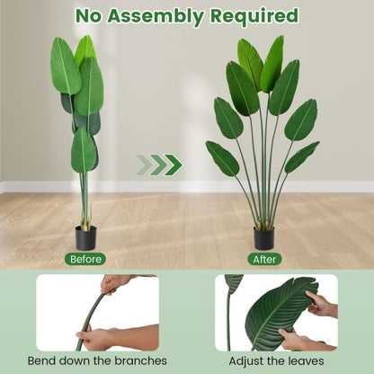 Artificial Banana Leaf Tree with 8 Fabric Banana Leaves and Stable Cement-filled Pot Set of 2