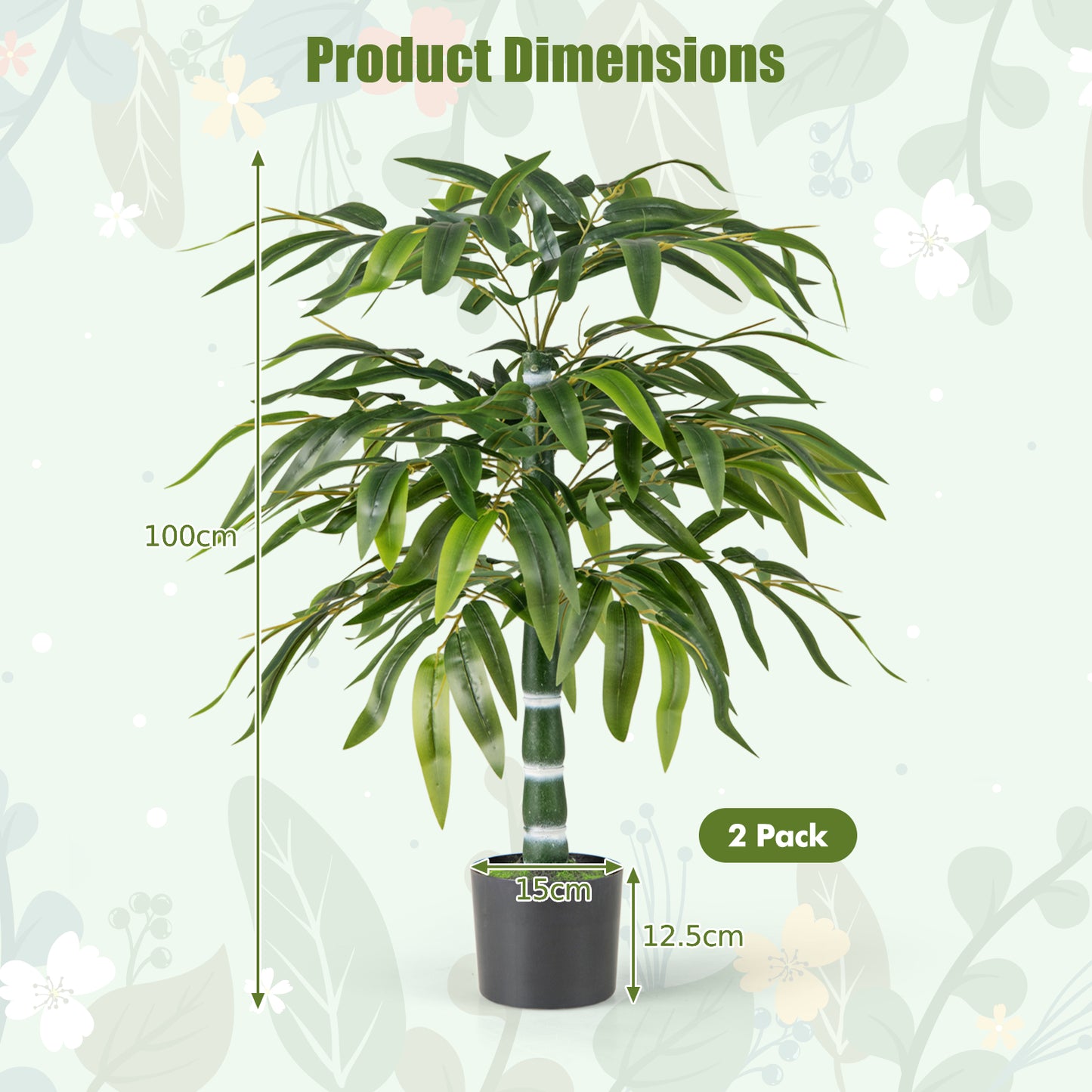 100 CM Artificial Bamboo Tree Set of 2 with Plastic Nursery Pot and Adjustable Branches