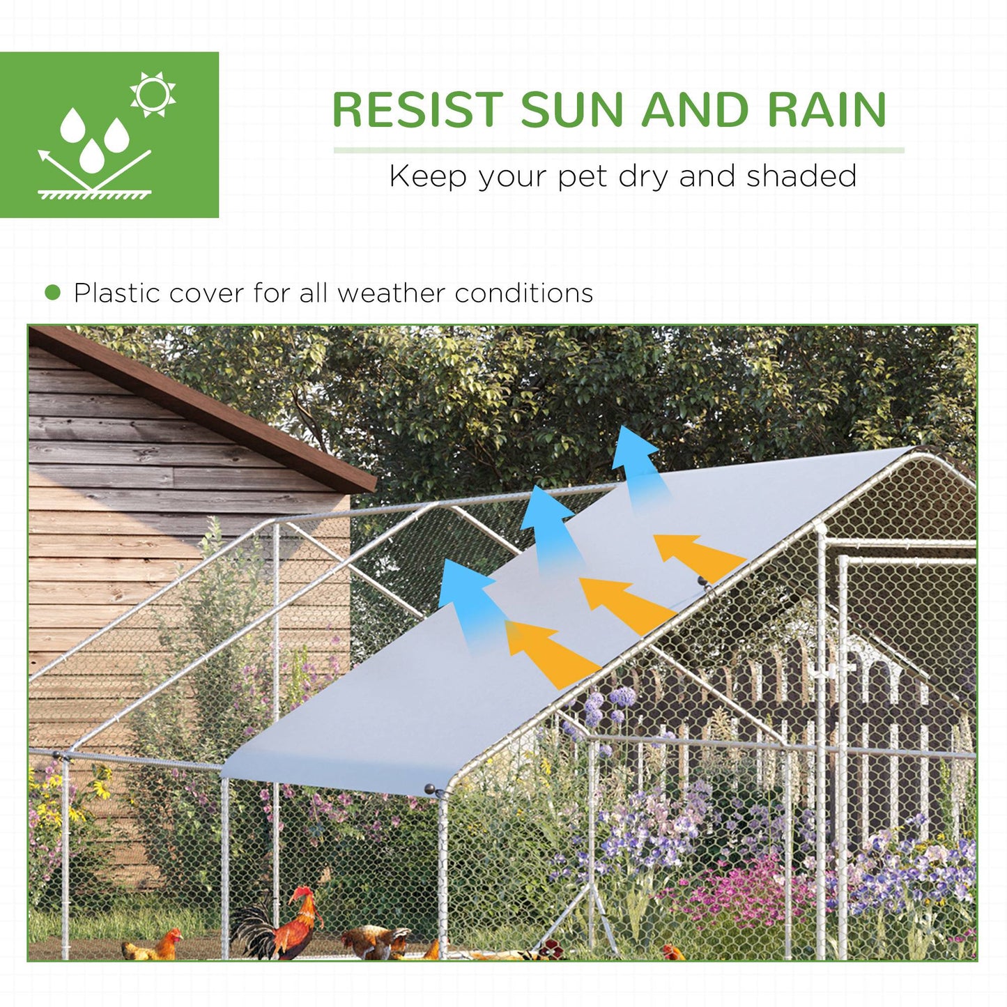 PawHut Large Hen Coop, Galvanised Walk In Chicken Run with Cover, 6 x 3 x 2m, Silver