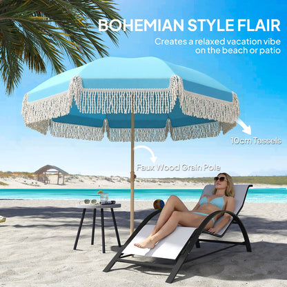 Outsunny 1.7 m Beach Umbrella with Sand Anchor, 30Â° Tilting Fringed Beach Garden Parasol with Adjustable Height, Grey