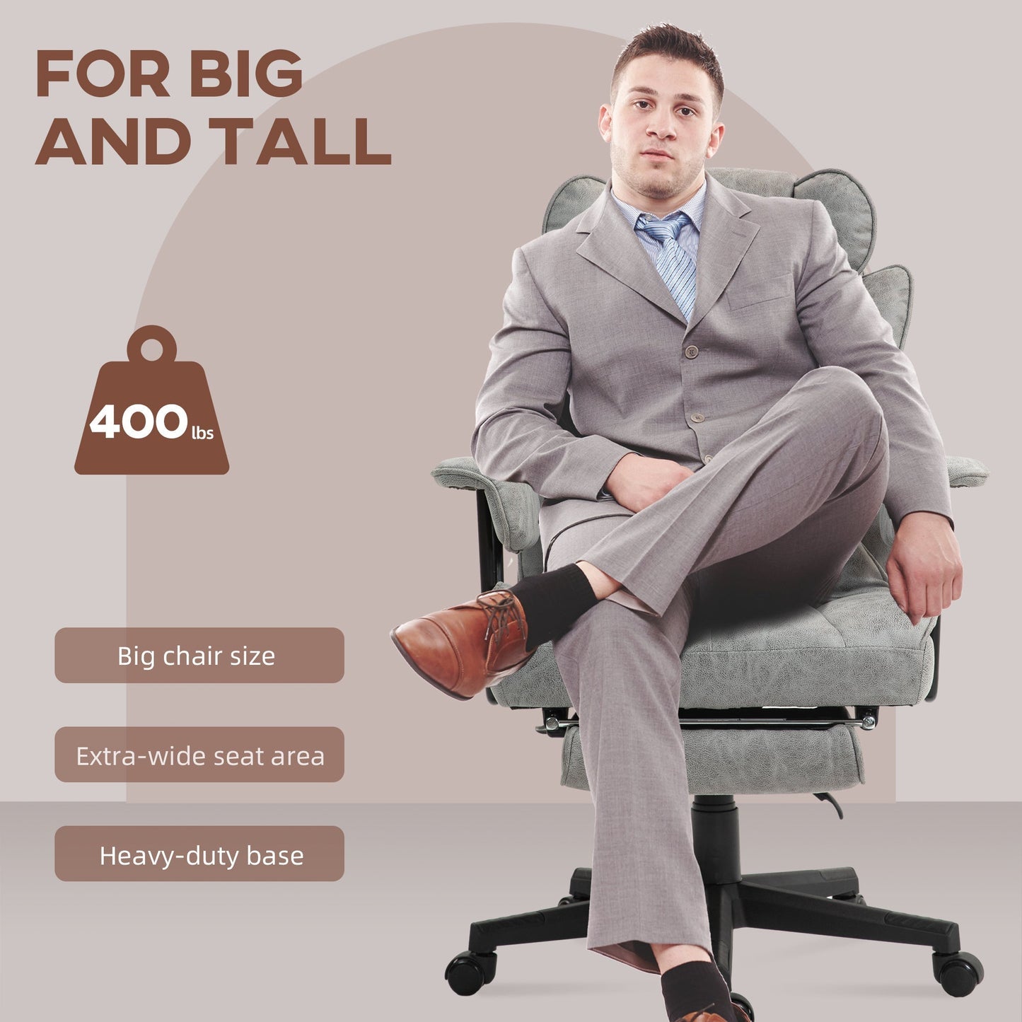 HOMCOM Executive Office Chair, Ergonomic Desk Chair with Foot Rest, Lumbar Support, Reclining Function and Wide Seat, Grey