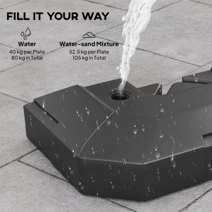 Outsunny 2PCS Umbrella Weights for Cantilever Parasols, Parasol Base Weights, 80 kg for Water or 105 kg Water and Sand Mix, Black