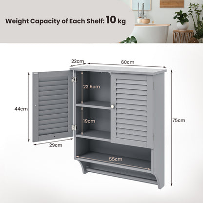 Bathroom Wall Cabinet with 2 Doors and 3-Position Adjustable Shelf-Grey