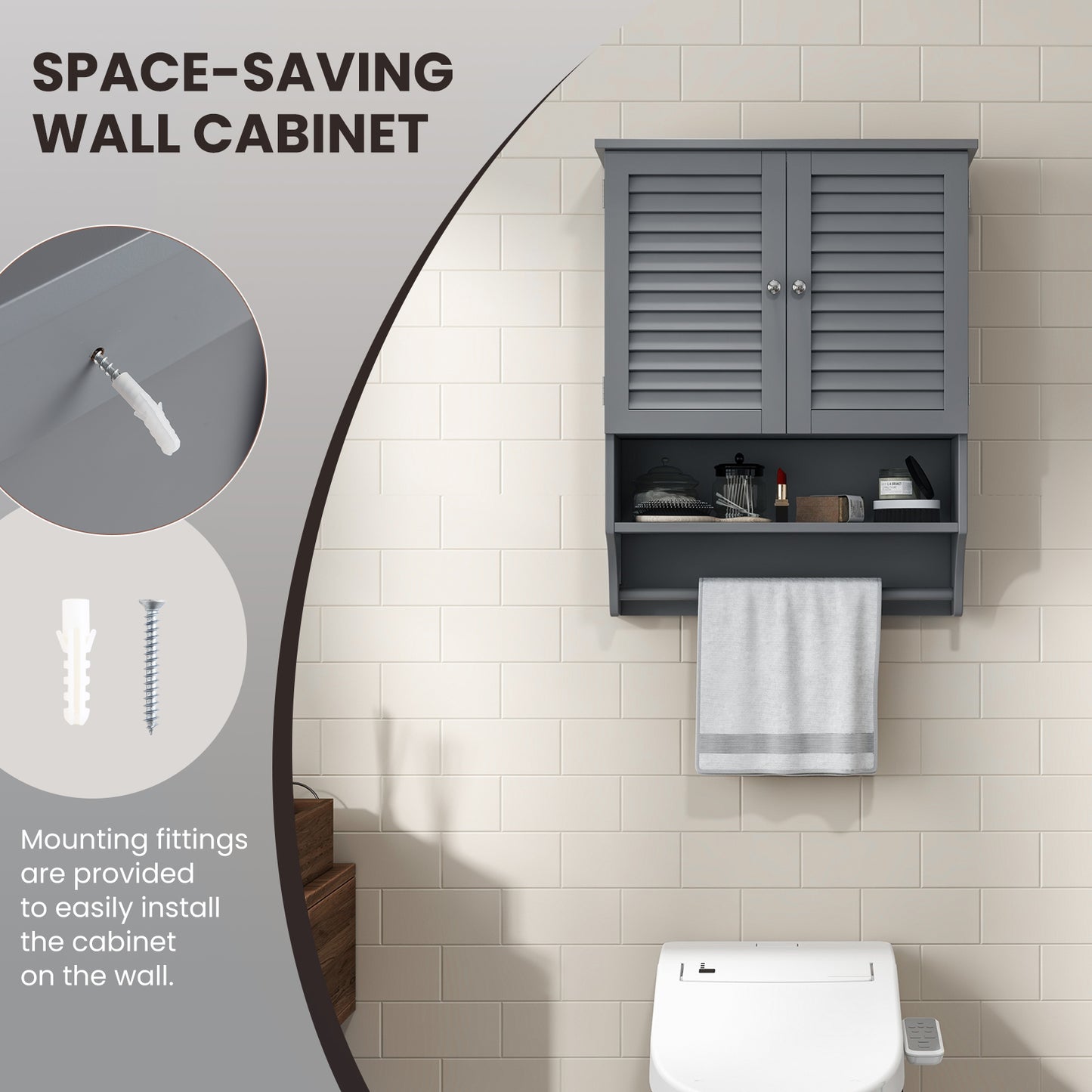 Bathroom Wall Cabinet with 2 Doors and 3-Position Adjustable Shelf-Grey