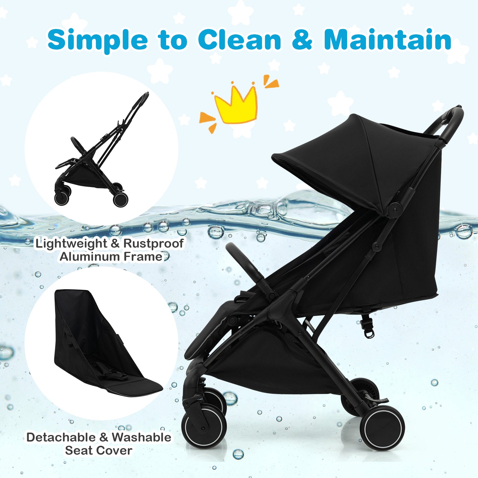 Lightweight Baby Stroller with Detachable Seat Cover-Black