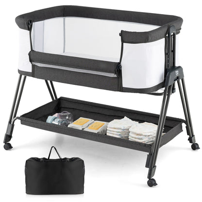 Baby Bedside Crib with Mattress for Birth to 9kg-Grey