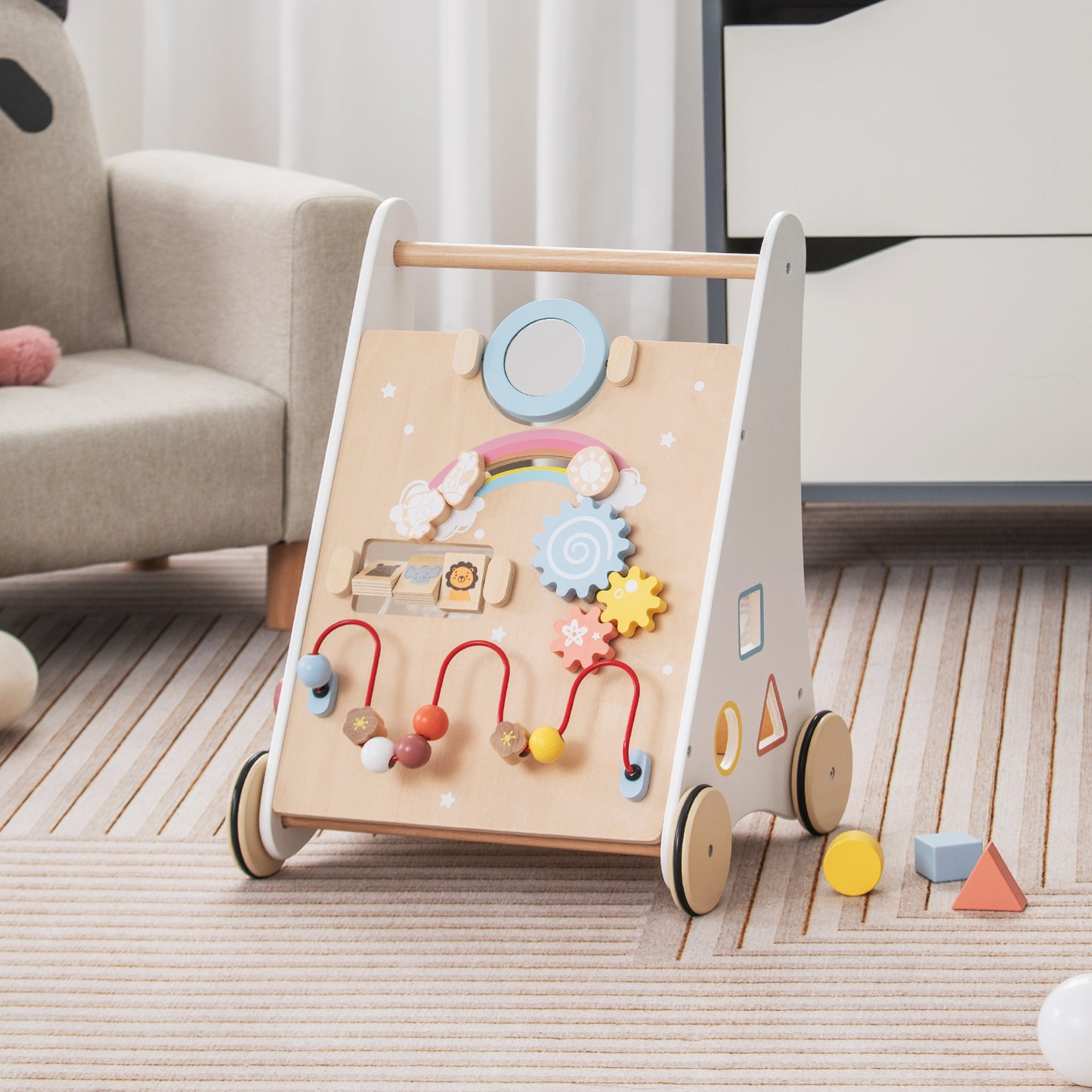 7 in 1 Baby Wooden Baby Walker for 1+ Year Old-White