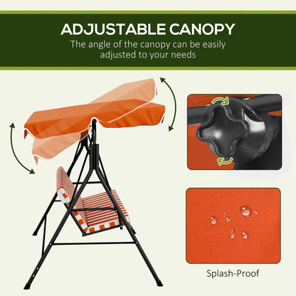 Outsunny 3 Seater Garden Swing Chair, Outdoor Swing Chair with Adjustable Canopy, Mental Frame & Cushions, Orange