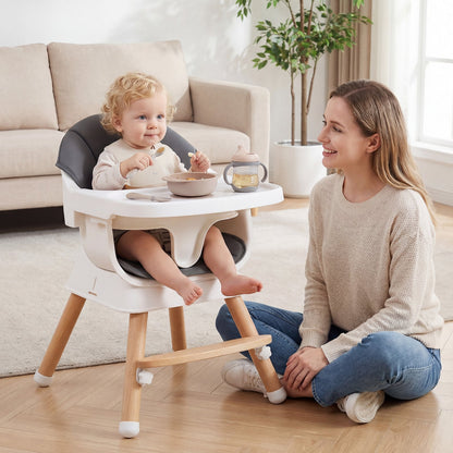 Convertible High Chair for Babies and Toddlers with Adjustable Tray-Grey