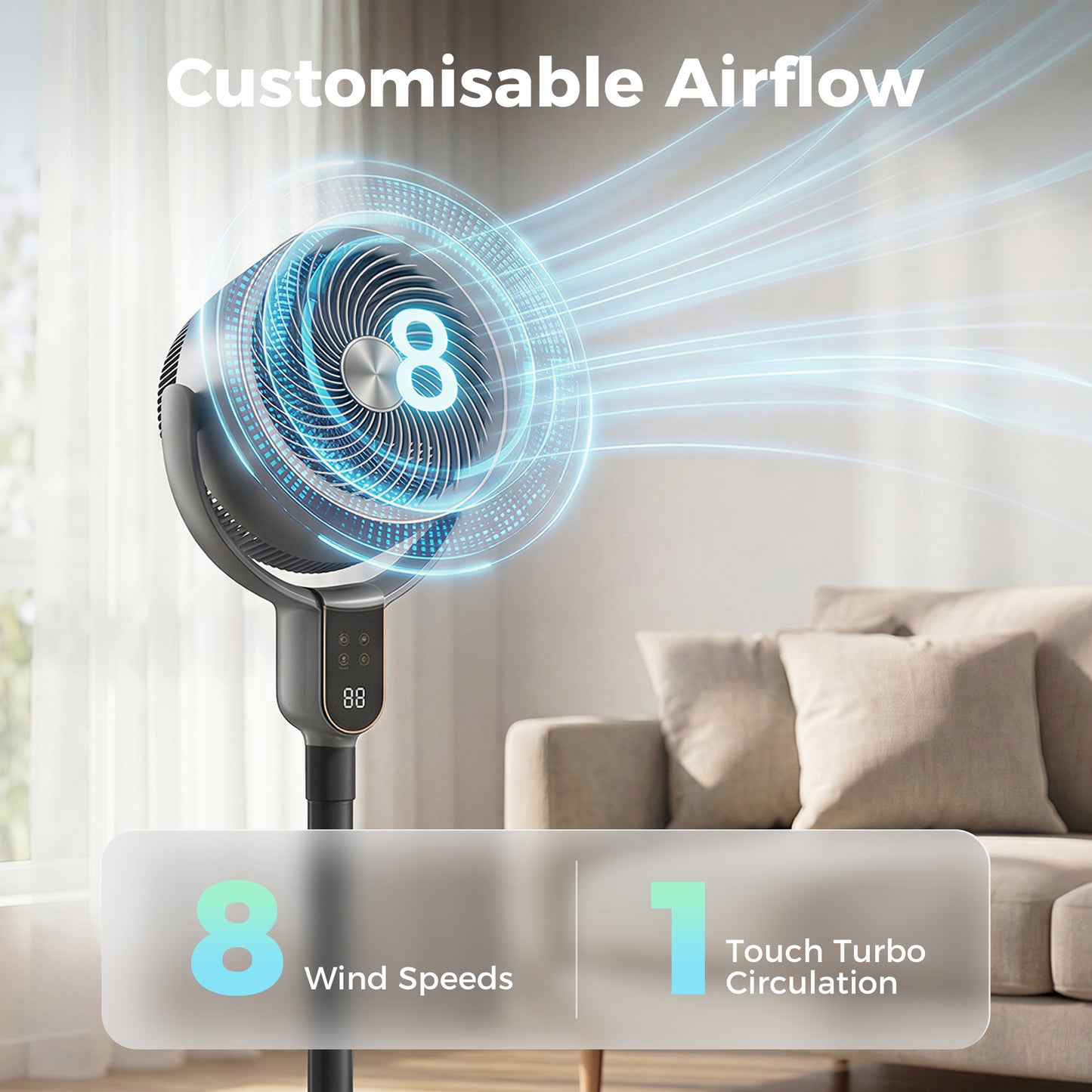 HOMCOM 20 dB Silent Standing Fan for Bedroom, 42" Pedestal Fan with Remote, 90Â° Oscillating, 8 Speeds, Remote Control, Grey