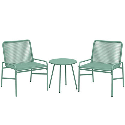 Outsunny 3 Piece Rattan Bistro Set, Outdoor Garden Furniture Set with 2 Chairs, Round Coffee Table for Patio, Balcony, Green