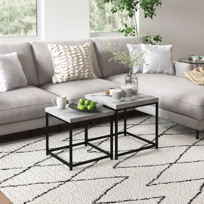 HOMCOM Coffee Table Set of 2, Nest of Tables with 3.5cm Thick Tabletop, Grey